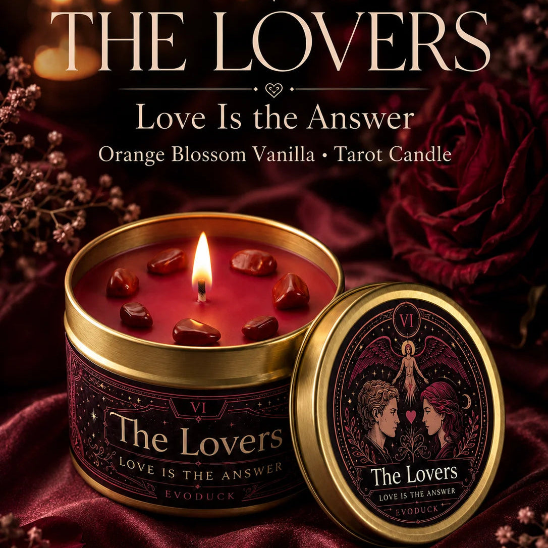 The Lovers Tarot Candle – Orange Blossom Vanilla Scented Crystal Candle