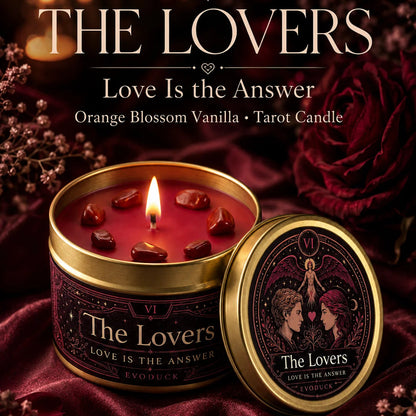 The Lovers Tarot Candle – Orange Blossom Vanilla Scented Crystal Candle