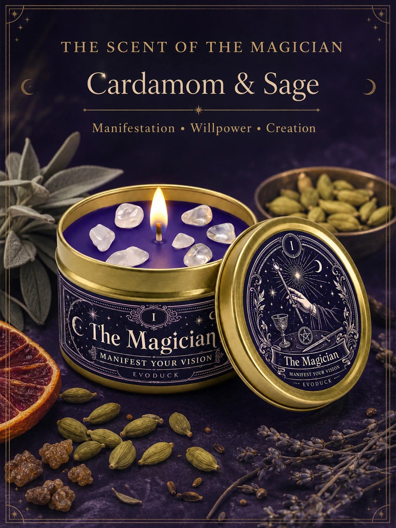 The Magician Tarot Candle – Scented Crystal Candle for Witchy Altar Decor