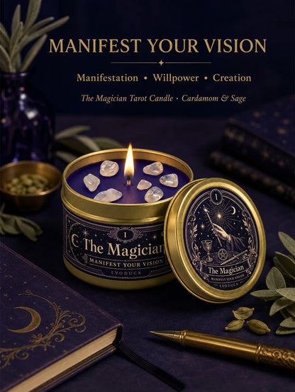 The Magician Tarot Candle – Scented Crystal Candle for Witchy Altar Decor