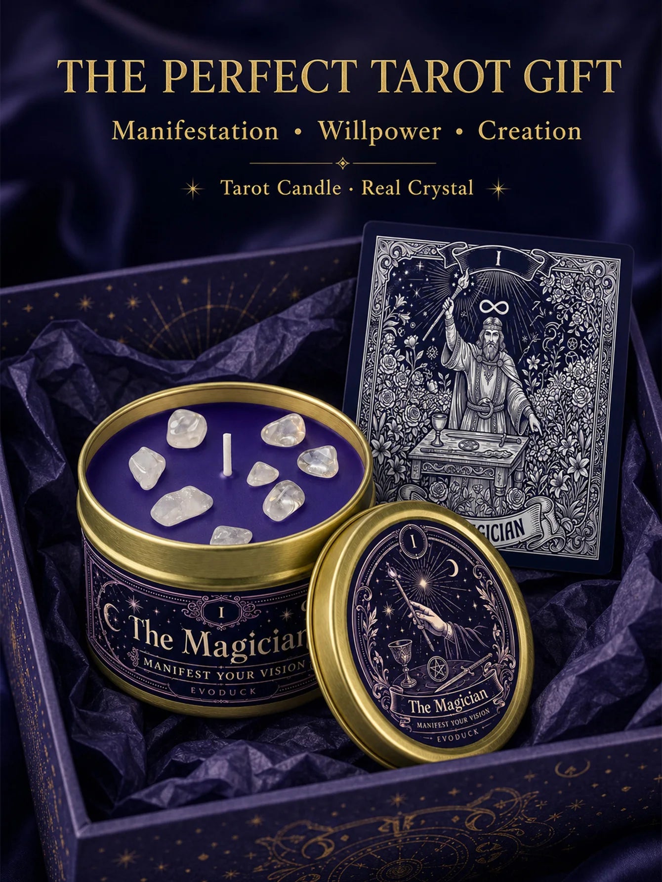 The Magician Tarot Candle – Scented Crystal Candle for Witchy Altar Decor