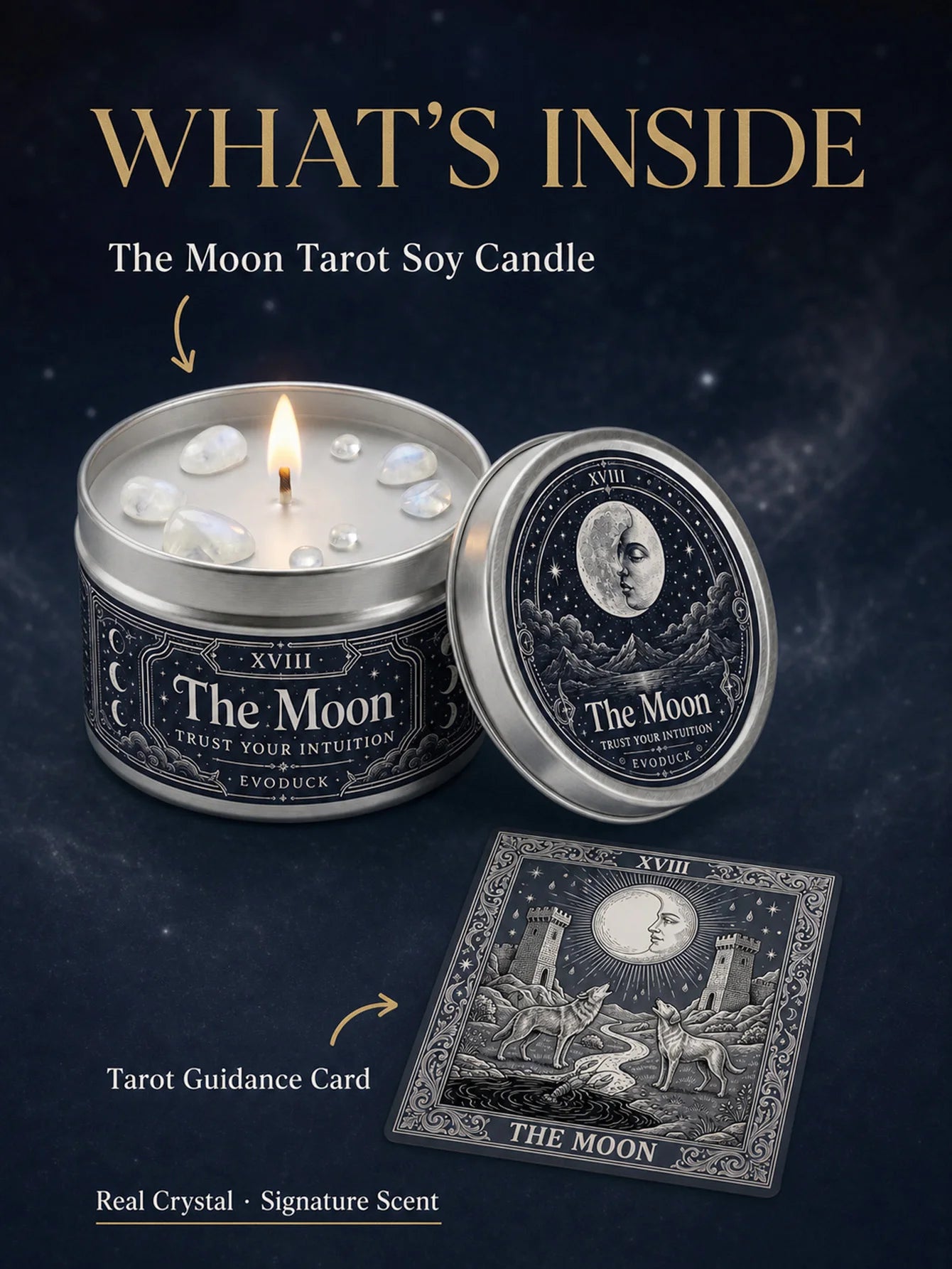 The Moon Tarot Candle – Scented Crystal Celestial Witchy Altar Candle