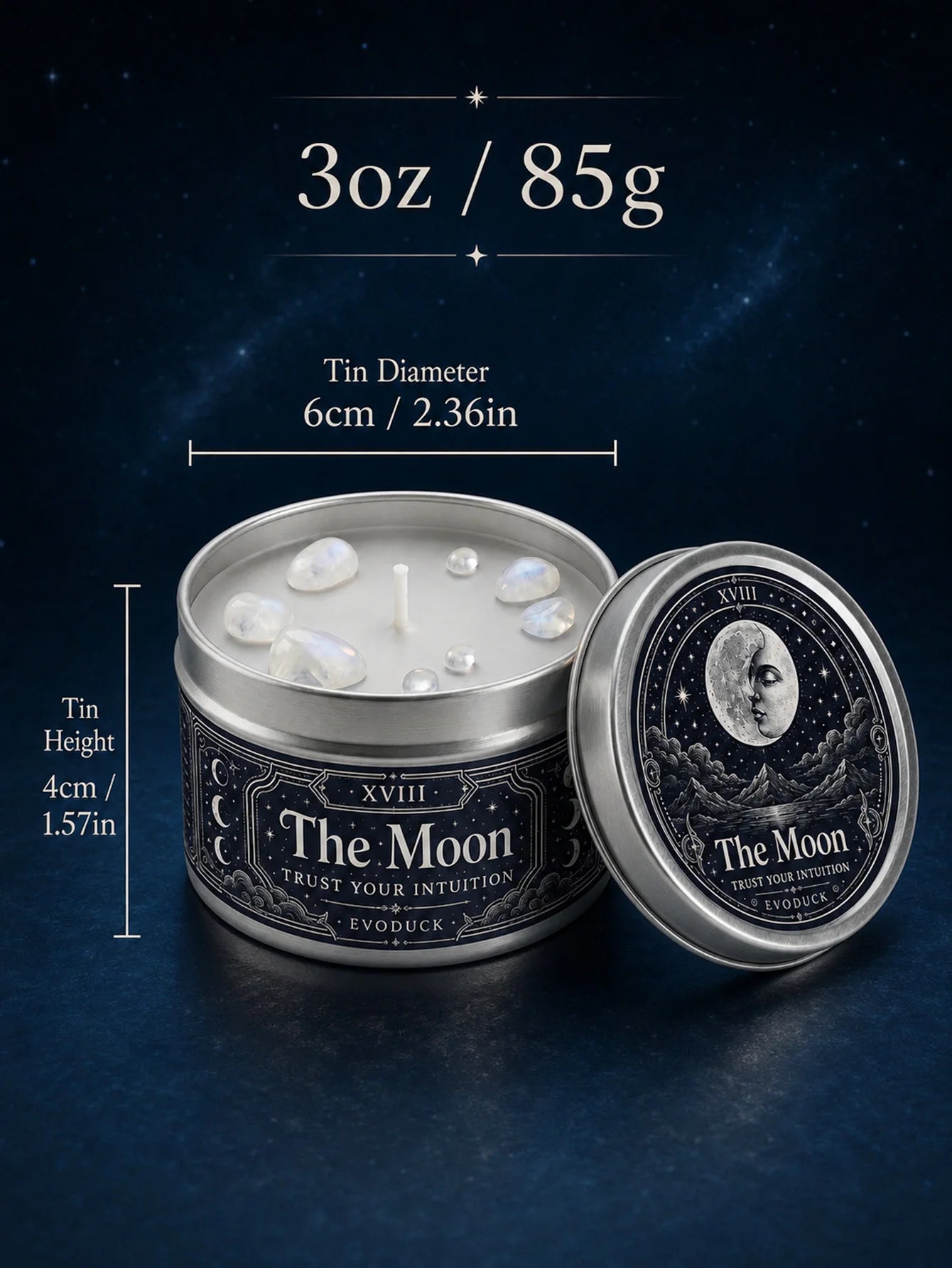 The Moon Tarot Candle – Scented Crystal Celestial Witchy Altar Candle