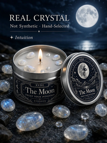 The Moon Tarot Candle – Scented Crystal Celestial Witchy Altar Candle