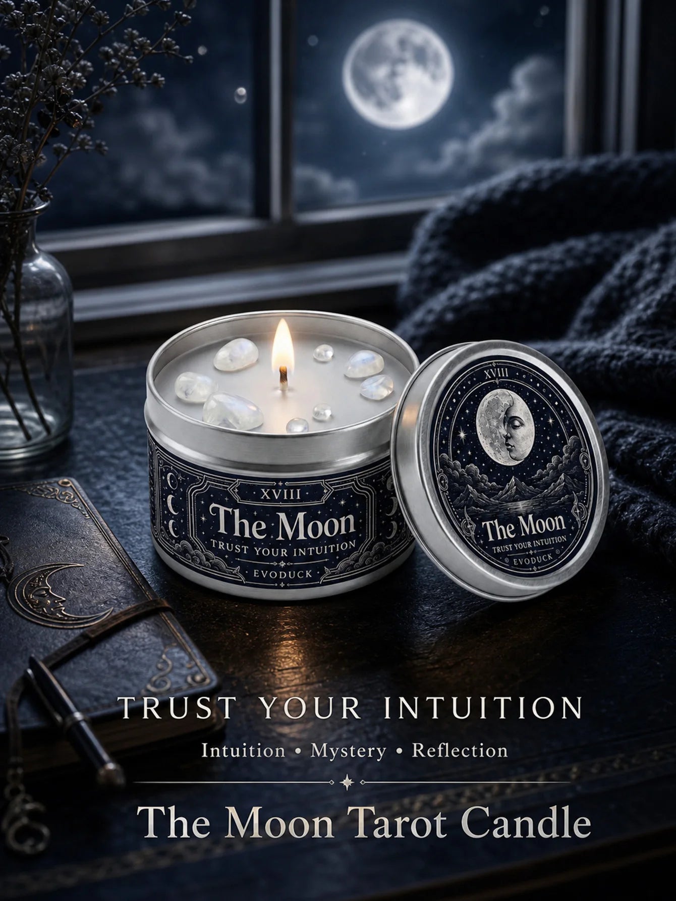 The Moon Tarot Candle – Scented Crystal Celestial Witchy Altar Candle