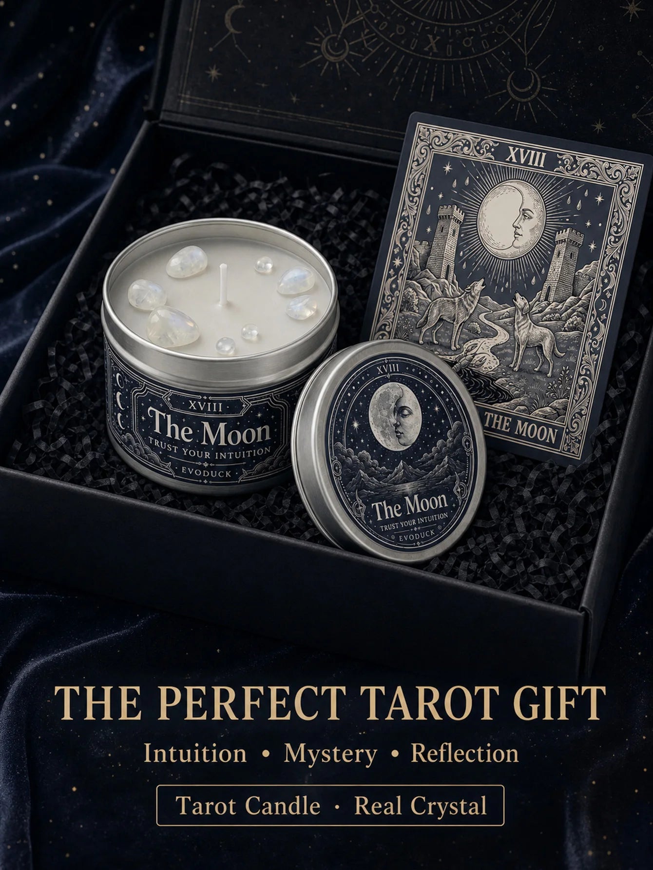 The Moon Tarot Candle – Scented Crystal Celestial Witchy Altar Candle
