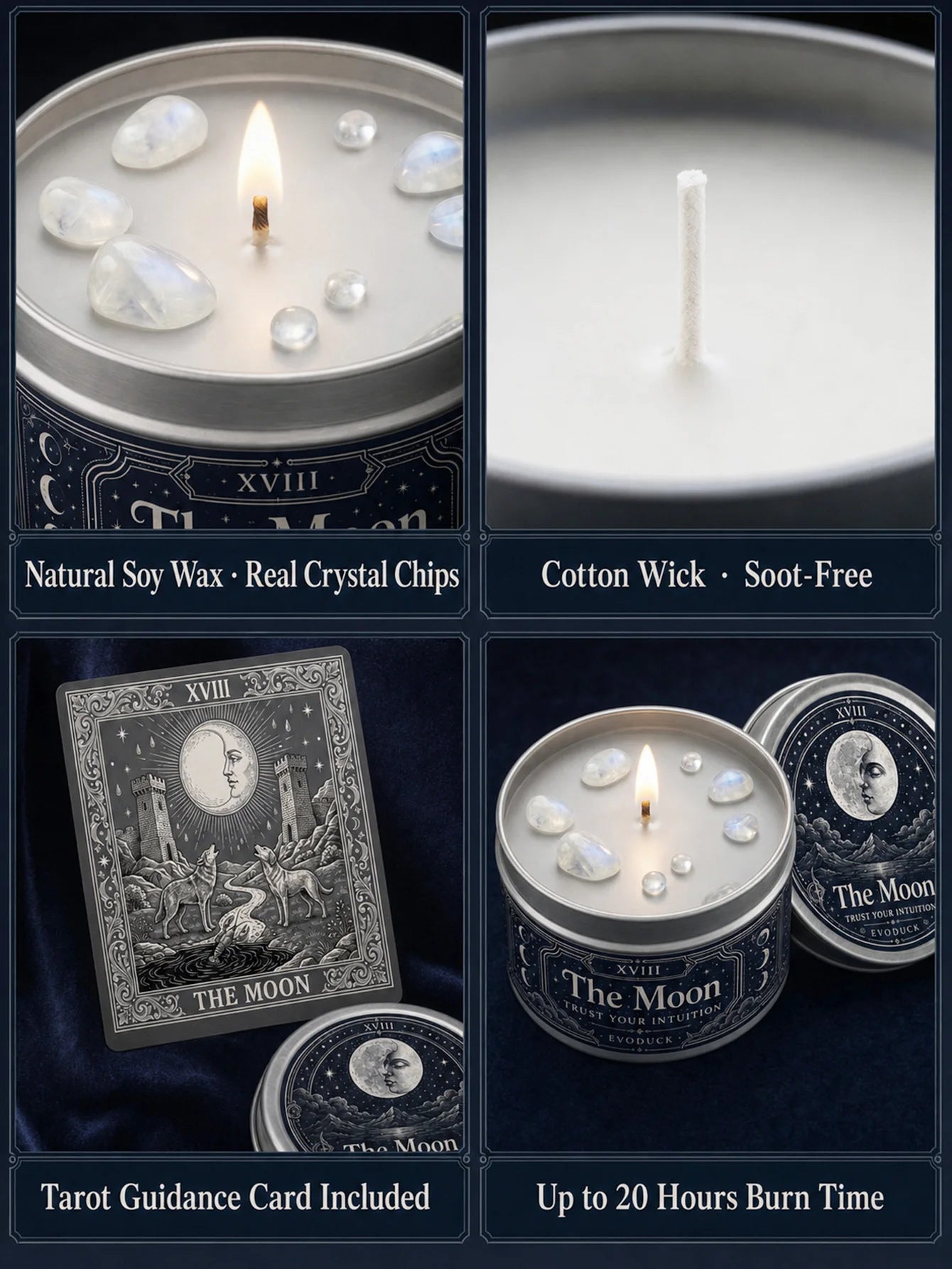 The Moon Tarot Candle – Scented Crystal Celestial Witchy Altar Candle