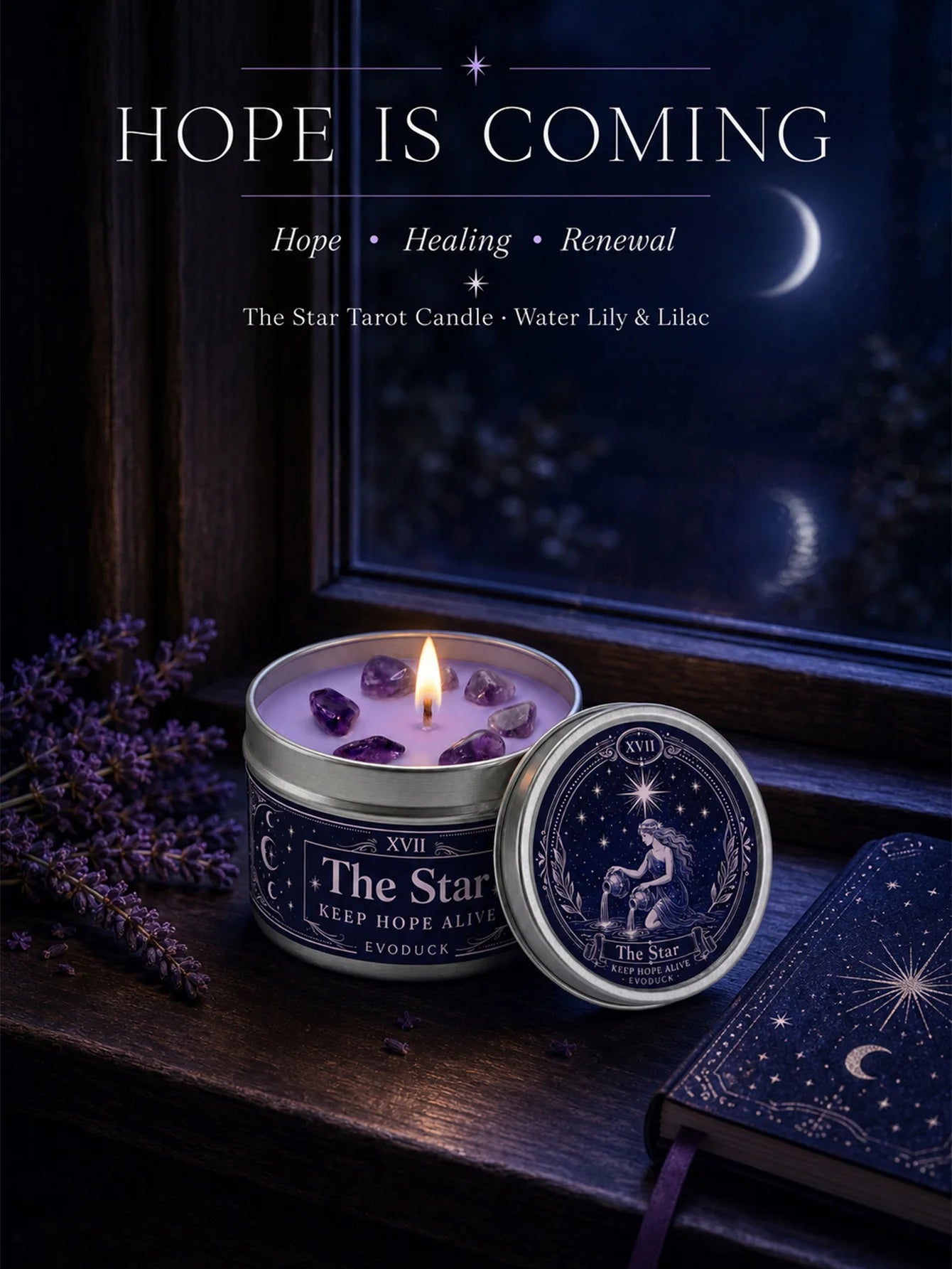 The Star Tarot Candle – Water Lily Lilac Scented Amethyst Candle