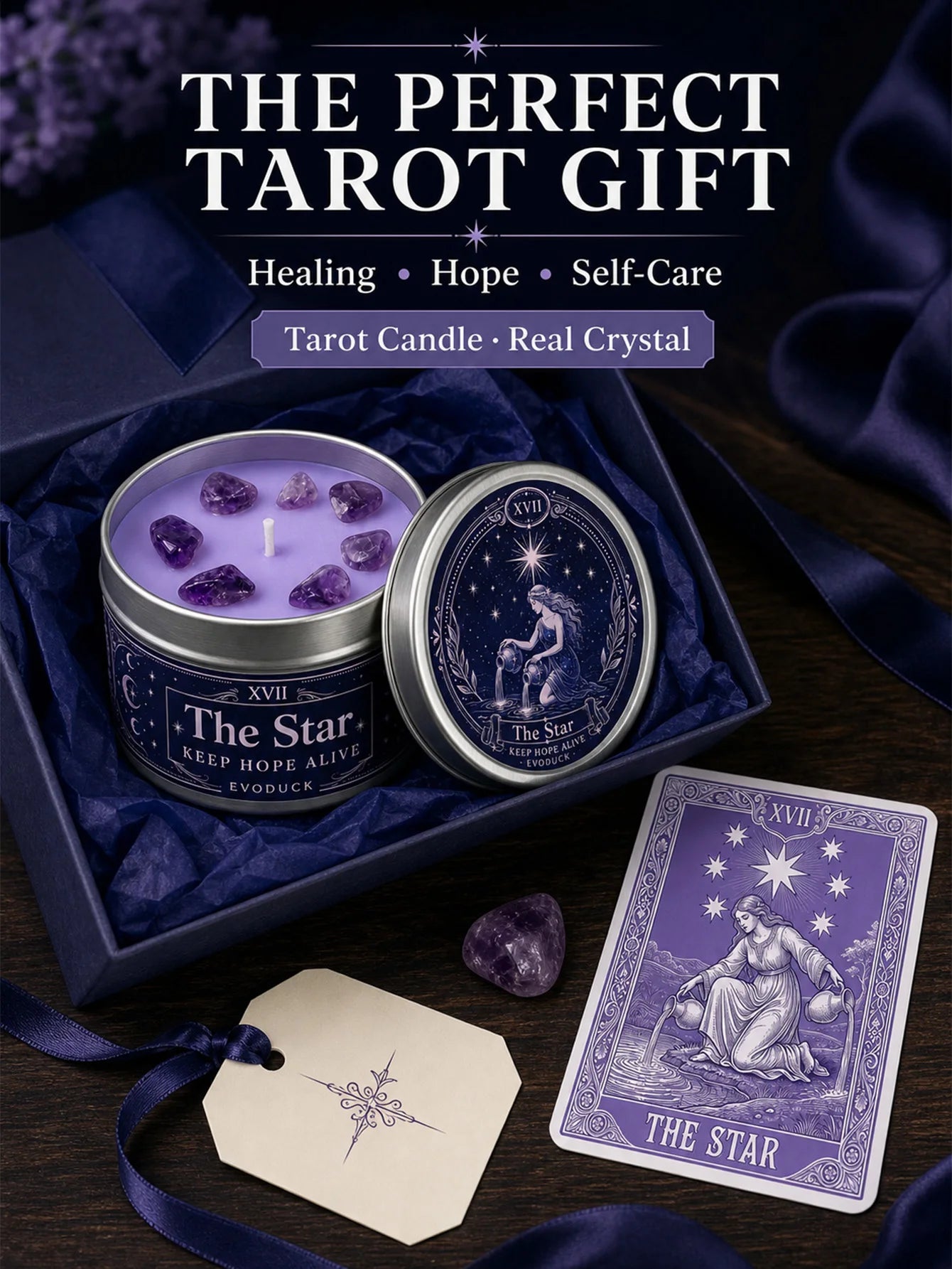 The Star Tarot Candle – Water Lily Lilac Scented Amethyst Candle
