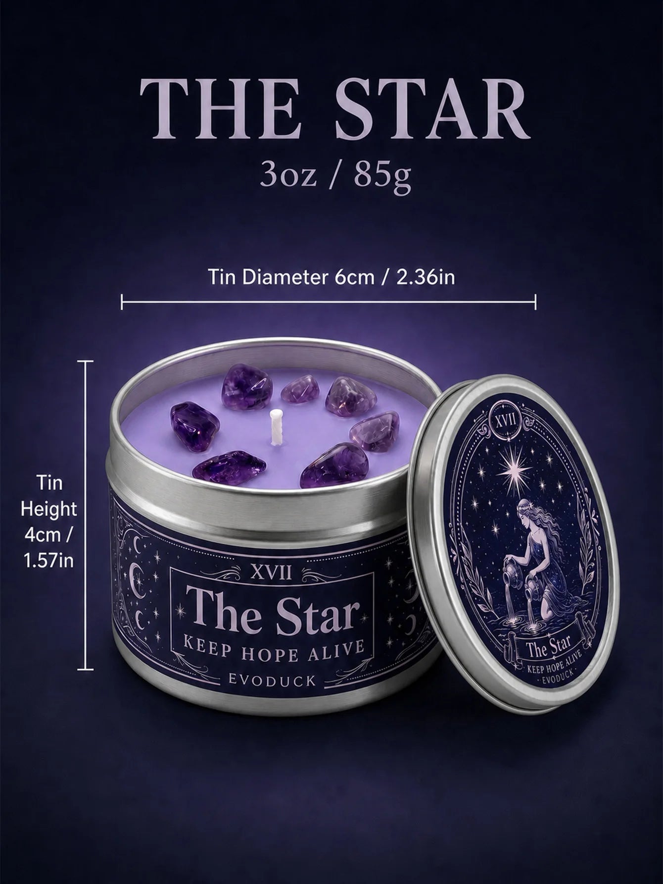 The Star Tarot Candle – Water Lily Lilac Scented Amethyst Candle