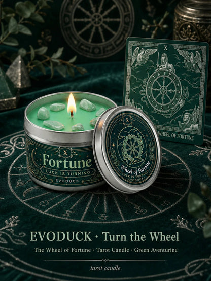 Wheel of Fortune Tarot Candle – Scented Crystal Witchy Altar Candle