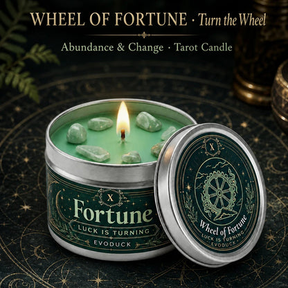 Wheel of Fortune Tarot Candle – Scented Crystal Witchy Altar Candle