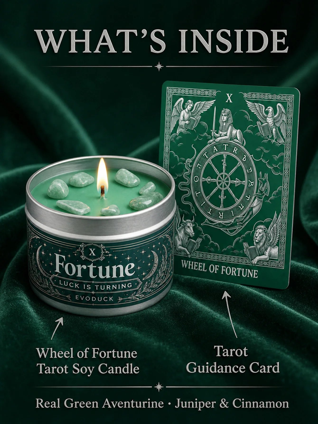 Wheel of Fortune Tarot Candle – Scented Crystal Witchy Altar Candle