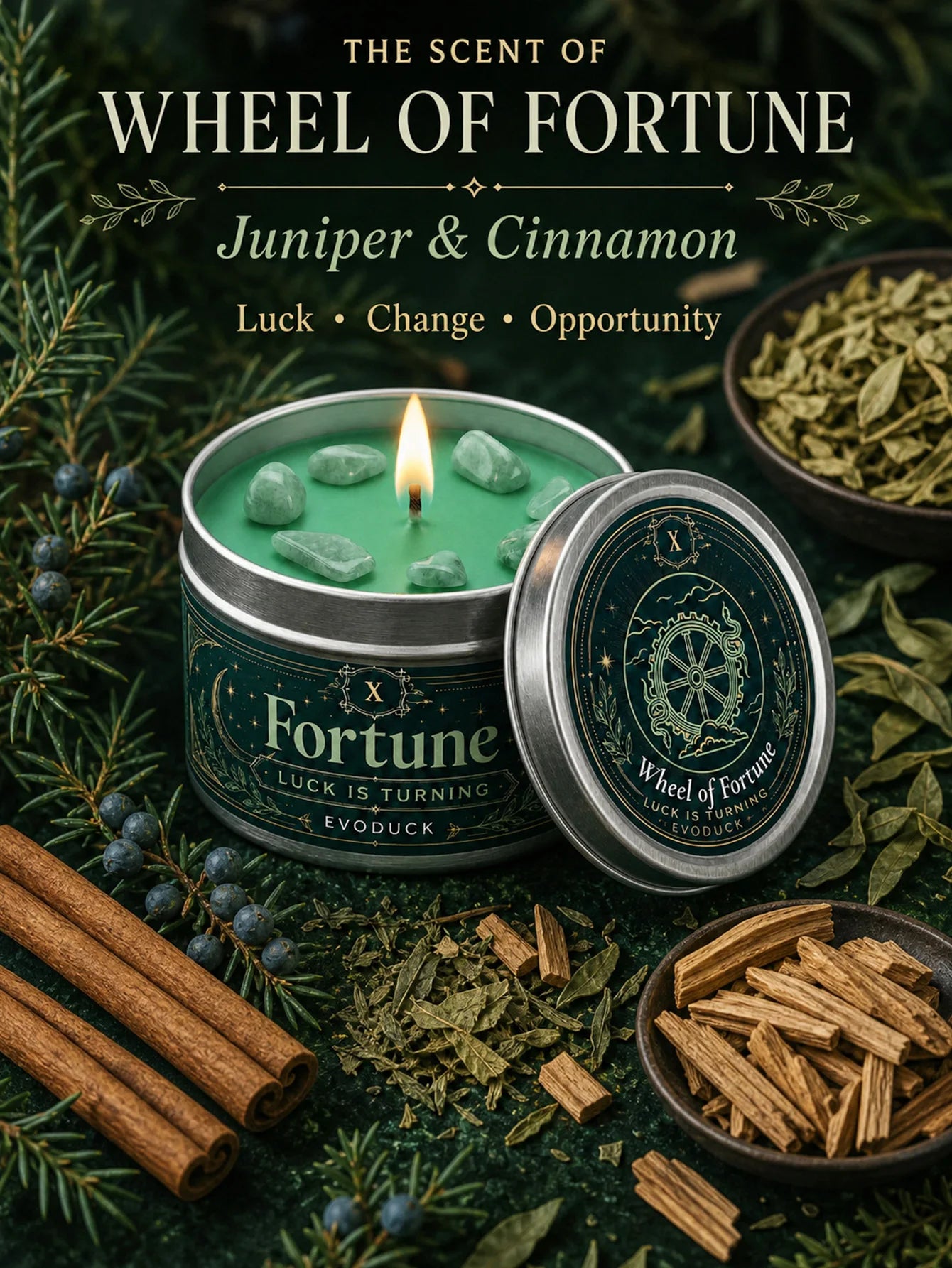 Wheel of Fortune Tarot Candle – Scented Crystal Witchy Altar Candle