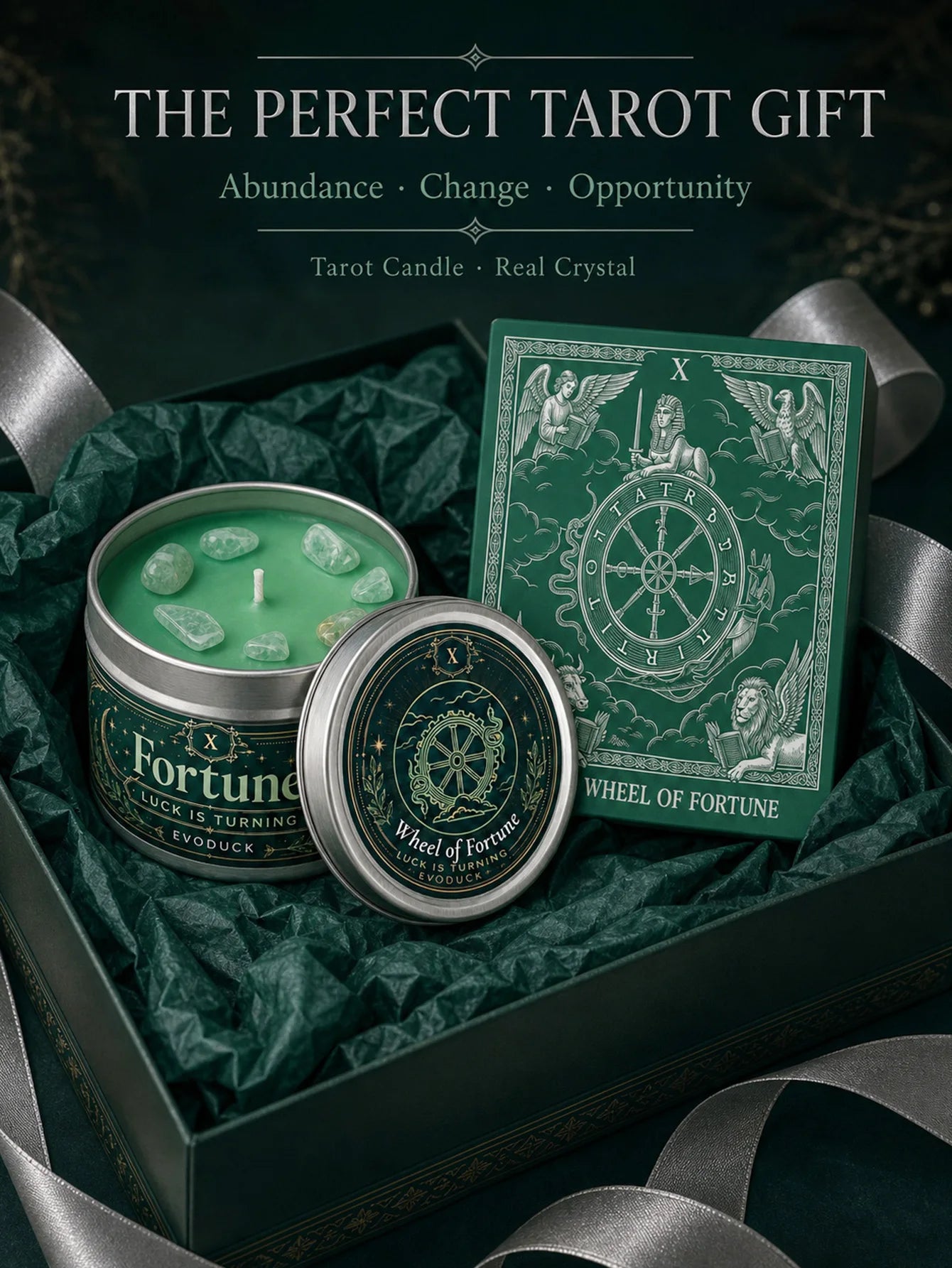 Wheel of Fortune Tarot Candle – Scented Crystal Witchy Altar Candle