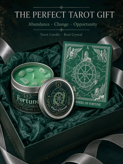 Wheel of Fortune Tarot Candle – Scented Crystal Witchy Altar Candle