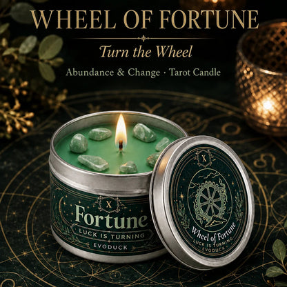 Wheel of Fortune Tarot Candle – Scented Crystal Witchy Altar Candle