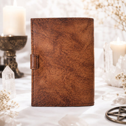 Eagle Spirit Printed Leather Journal – Antique Witch Grimoire Book of Shadows – leather journal, close-up cover detail