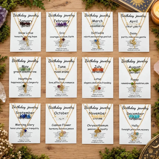 Overview of twelve birth month flower and stone cards