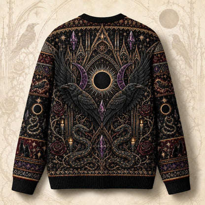 Eclipse Raven Sweater Hooded Figure Serpent Purple Occult Knit back view