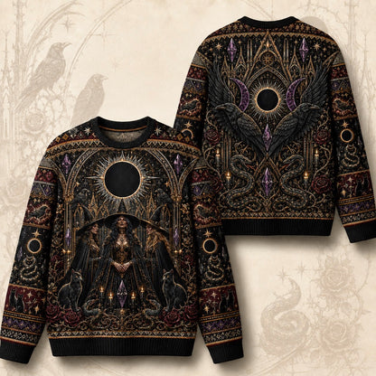 Eclipse Raven Sweater Hooded Figure Serpent Purple Occult Knit front and back together