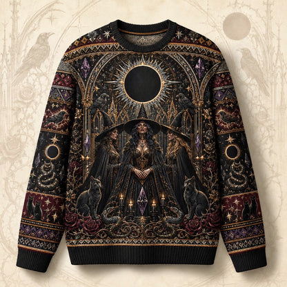 Eclipse Raven Sweater Hooded Figure Serpent Purple Occult Knit front view