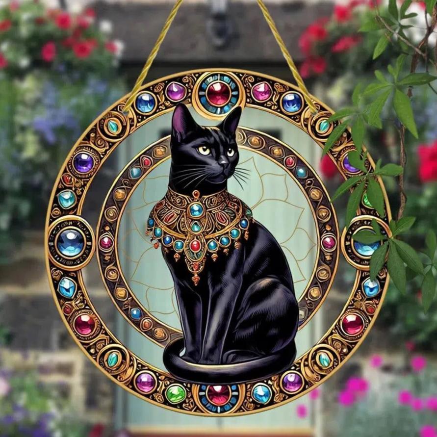 Egyptian Cat Suncatcher Charming Black Cat Window Hanging-MoonChildWorld