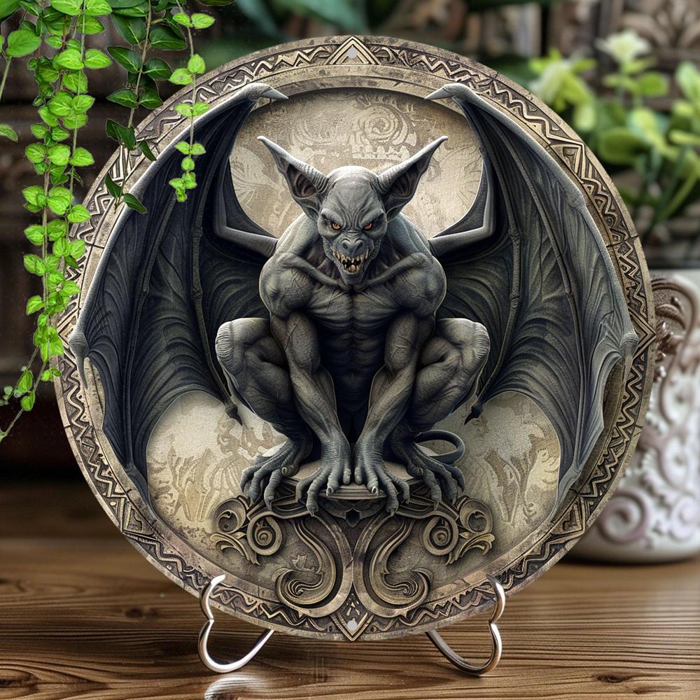 Elegant Dark Gargoyle Metal Sign Gargoyle Wall Sign Gothic Metal Sign-MoonChildWorld