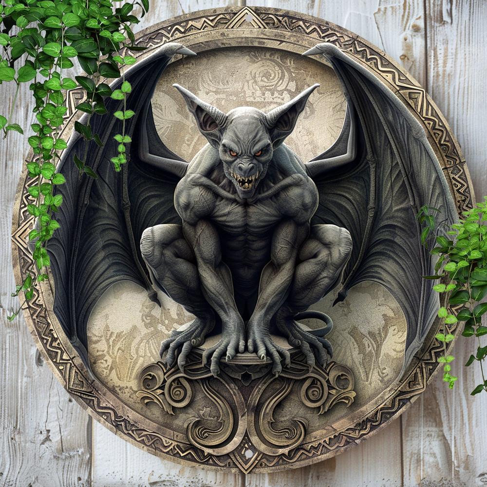 Elegant Dark Gargoyle Metal Sign Gargoyle Wall Sign Gothic Metal Sign-MoonChildWorld