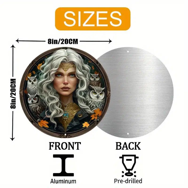 Elegant Witch & Owl Metal Sign Halloween Home Decor-MoonChildWorld
