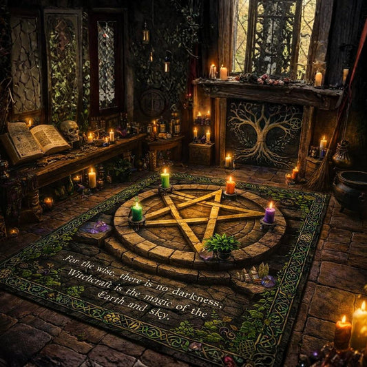 Element Pentagram Area Rug – Pentacle Wicca Pagan Carpet for Occult Decor-MoonChildWorld