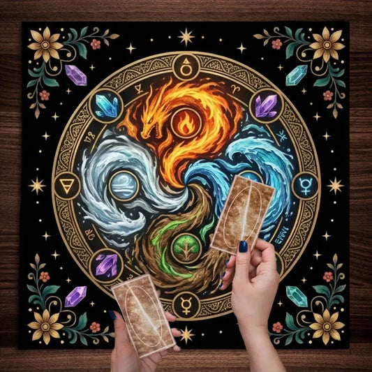 Dragon alchemical circle elemental ritual mat – Pagan witchcraft tarot cloth for crystal work