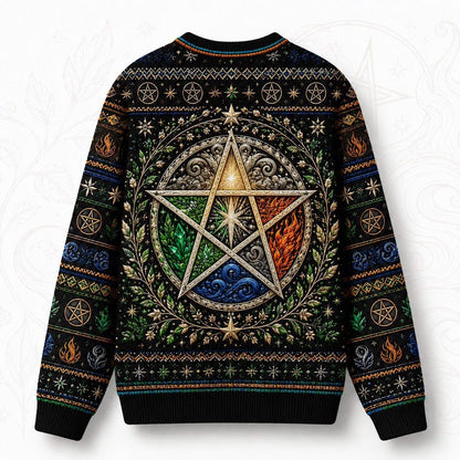 Elemental Pentacle Sweater Four Elements Wiccan Altar Knit back view