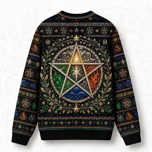 Elemental Pentacle Sweater Four Elements Wiccan Altar Knit back view