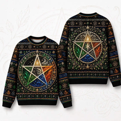 Elemental Pentacle Sweater Four Elements Wiccan Altar Knit front and back together