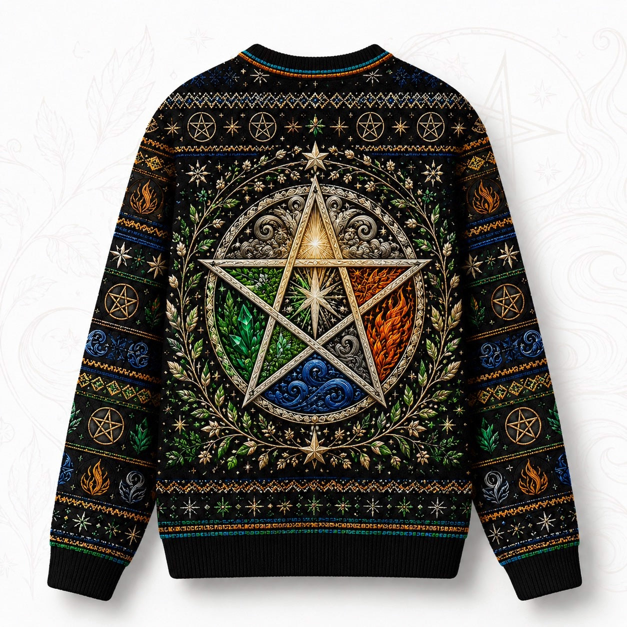 Elemental Pentacle Sweater Four Elements Wiccan Altar Knit back view