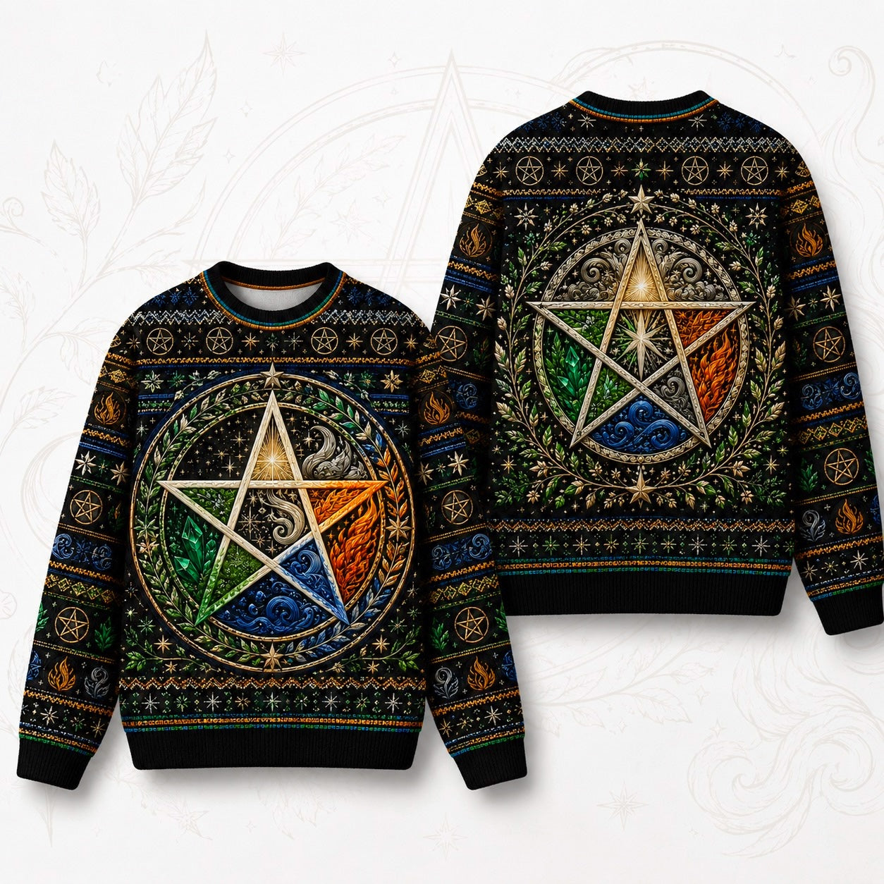 Elemental Pentacle Sweater Four Elements Wiccan Altar Knit front and back together