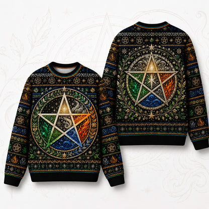 Elemental Pentacle Sweater Four Elements Wiccan Altar Knit front and back together