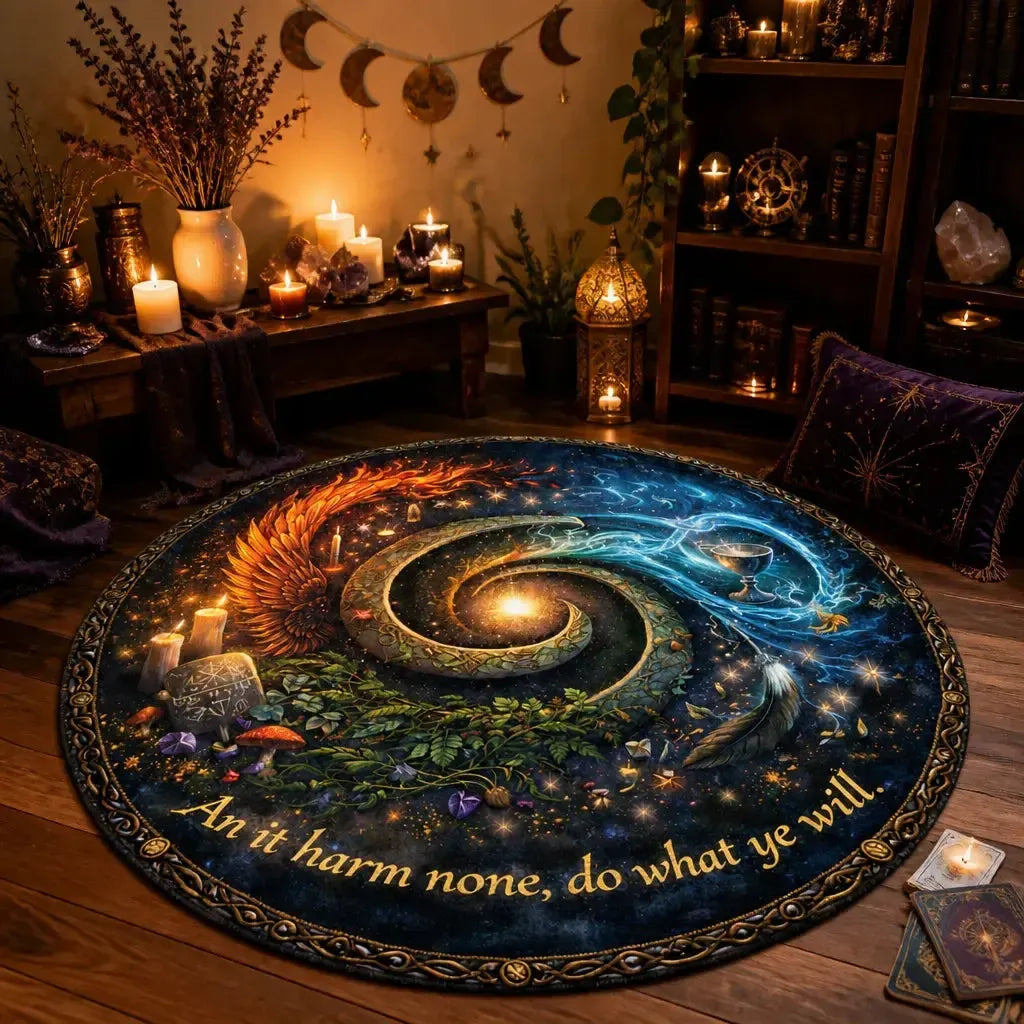 Elements Wicca Round Rug "An it harm none" Pagan Carpet Home Decor_mockup_1.webp