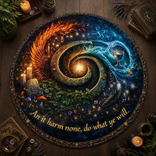Elements Wicca Round Rug "An it harm none" Pagan Carpet Home Decor_mockup_2.webp