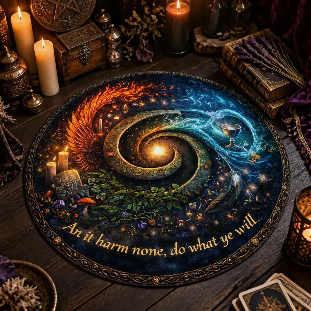 Elements Wicca Round Rug "An it harm none" Pagan Carpet Home Decor_mockup_3.webp
