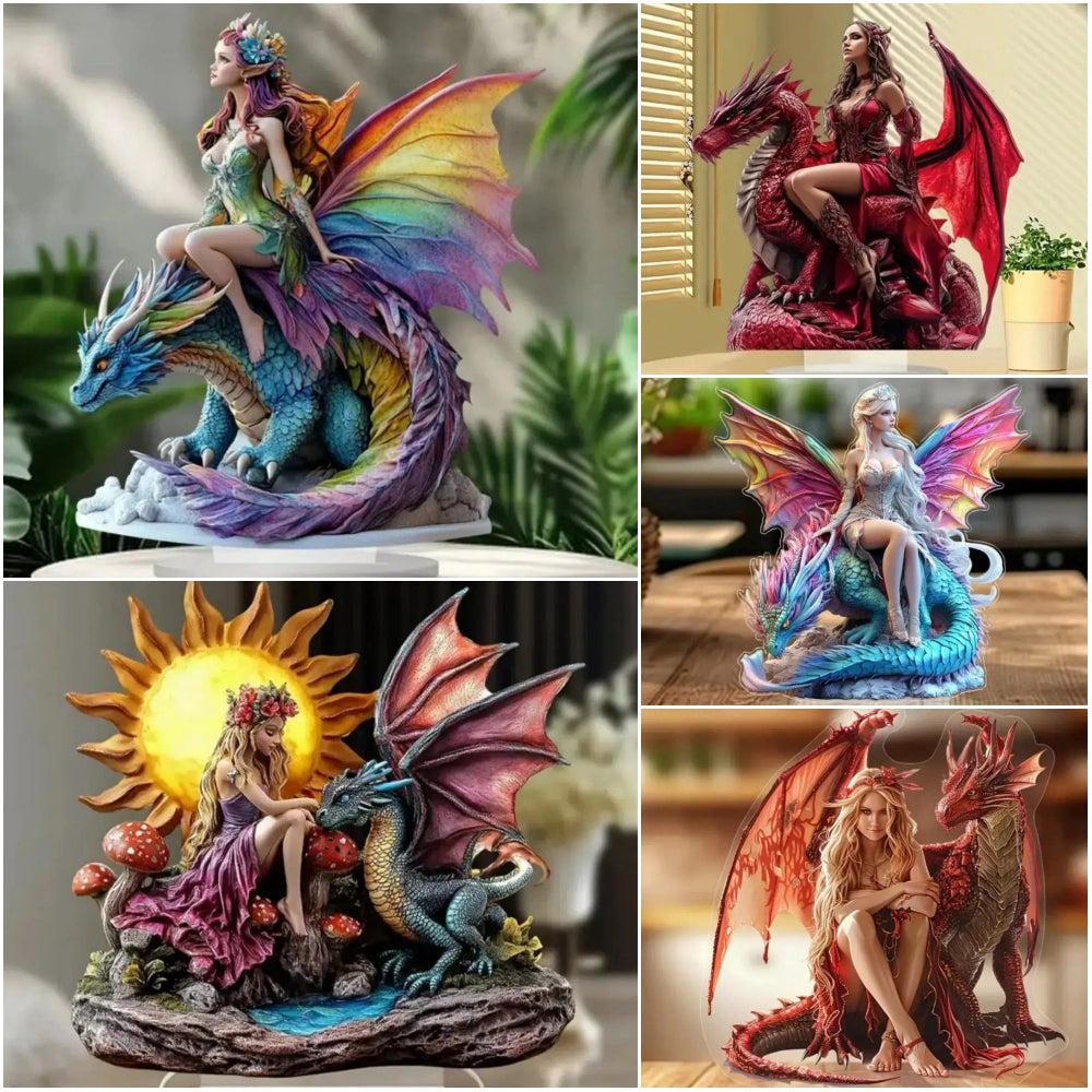 Fairy Elf & Dragon 2D Flat Acrylic Table Ornament Pagan Elves Desk Ornament Wicca Home Decor-MoonChildWorld