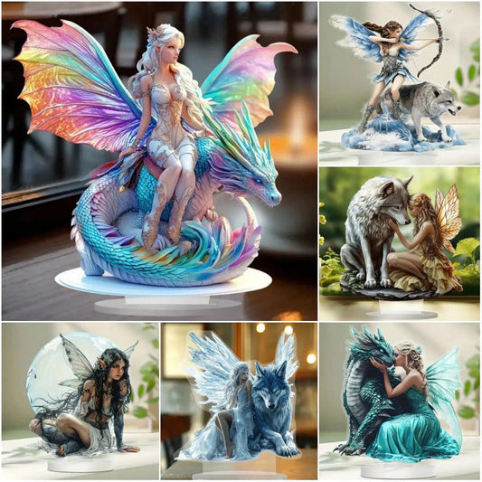 Fairy Elf 2D Flat Acrylic Table Ornament  Elves Desk Ornament Pagan Home Decor