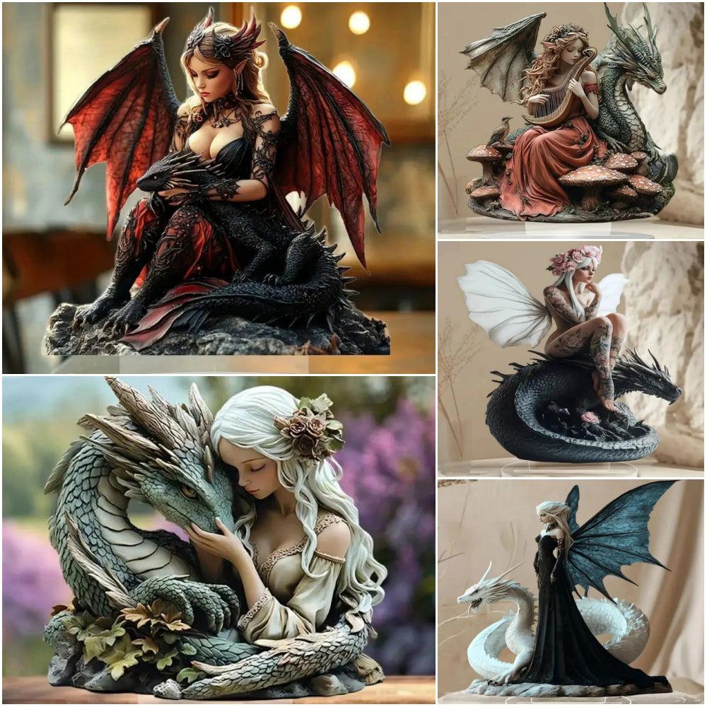 Fairy Elf & Dragon 2D Flat Acrylic Table Ornament Pagan Elves Desk Ornament Wicca Home Decor-MoonChildWorld