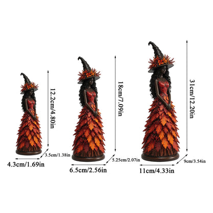 Autumn witch figurine size chart - 12cm 18cm and 31cm height options