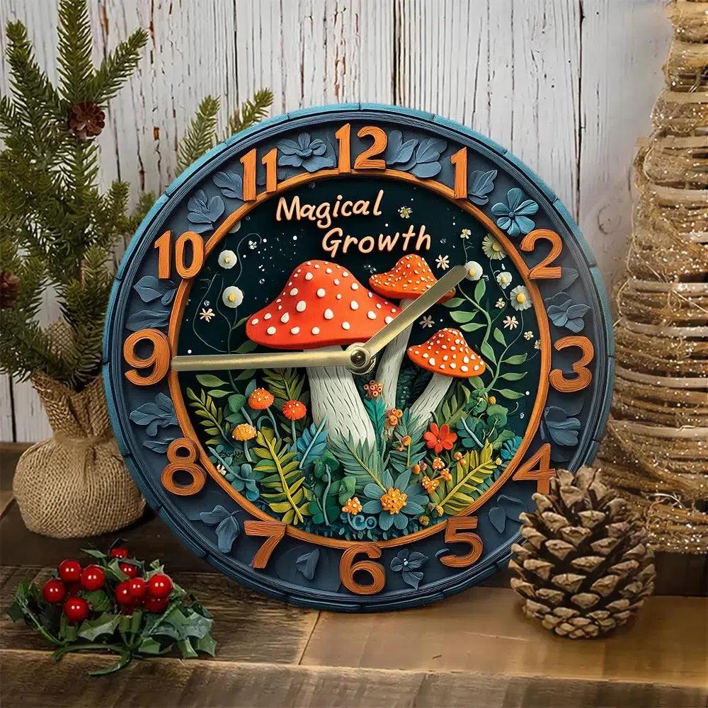Enchanted Forest Metal Wall Clock - Whimsical Mushroom & Floral Design Wiccc Wall Clock-MoonChildWorld