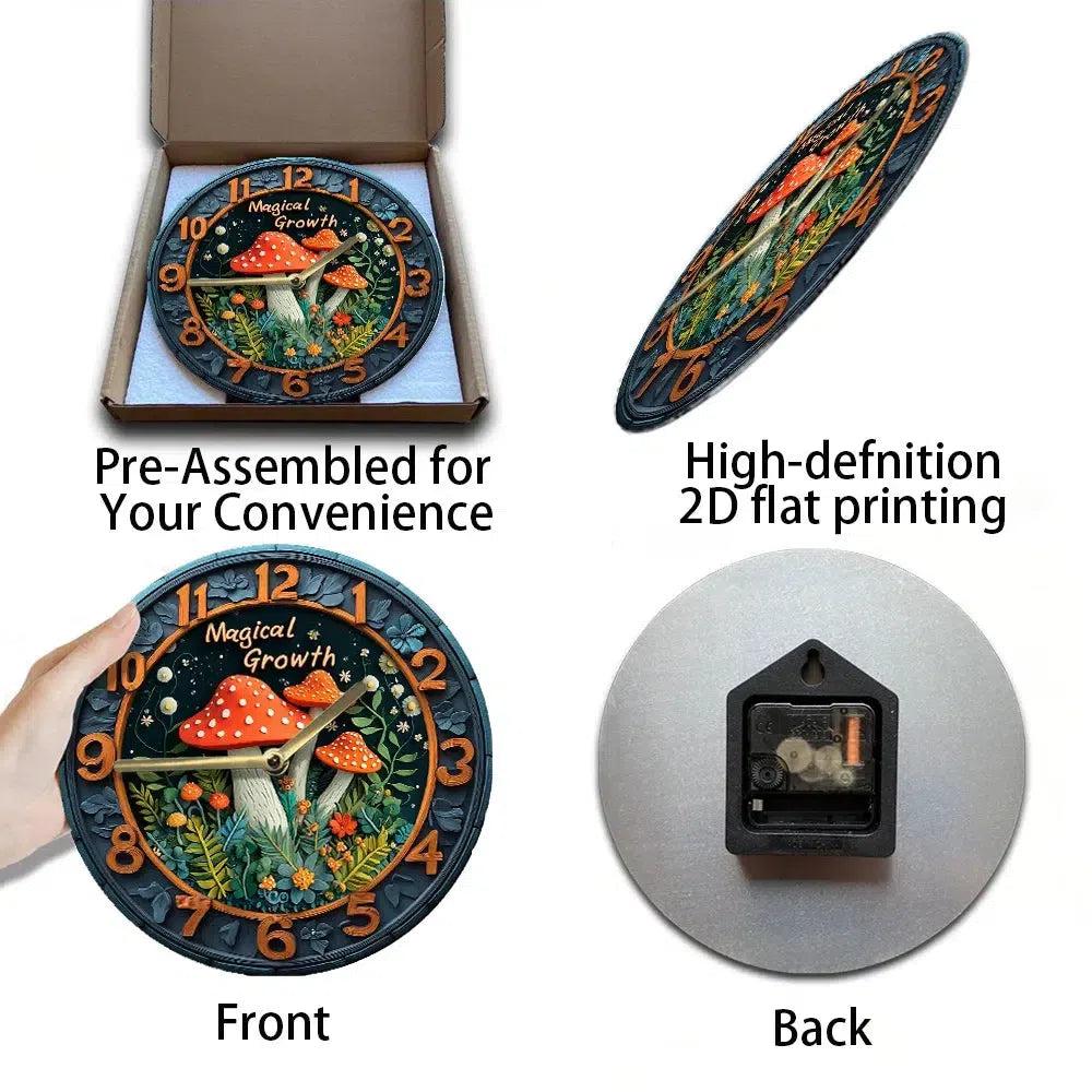 Enchanted Forest Metal Wall Clock - Whimsical Mushroom & Floral Design Wiccc Wall Clock-MoonChildWorld