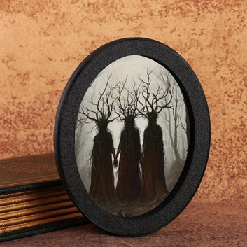 Enchanted Forest Oval Frame Shadow Tree Painting - Gothic Horror Halloween Decoration-MoonChildWorld
