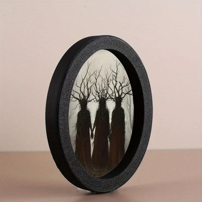 Enchanted Forest Oval Frame Shadow Tree Painting - Gothic Horror Halloween Decoration-MoonChildWorld
