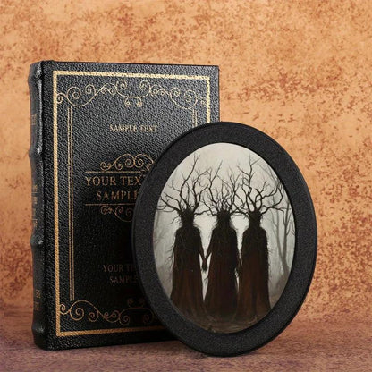 Enchanted Forest Oval Frame Shadow Tree Painting - Gothic Horror Halloween Decoration-MoonChildWorld